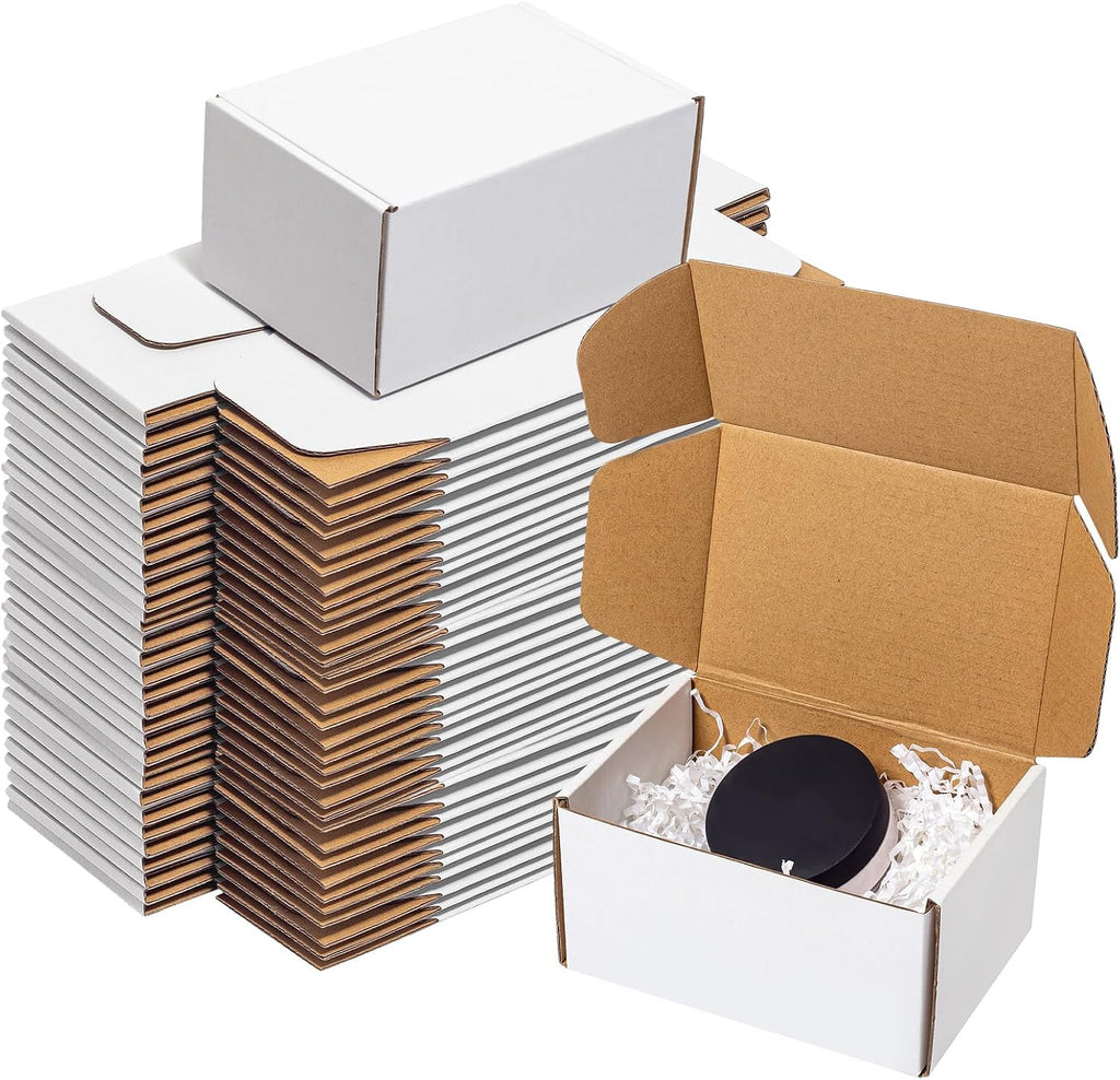 White Shipping Boxes 6x4x3" 60 Pack Corrugated Cardboard Box Mailer