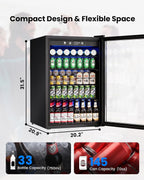 4.5Cu.Ft Beverage Refrigerator 145Can Mini Fridge Glass Door Black