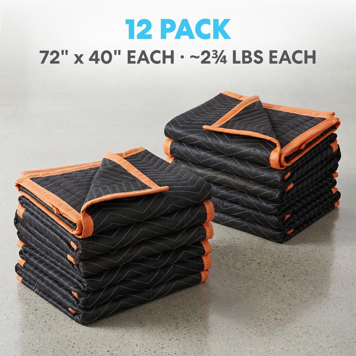 Heavy Duty Padded Moving Blankets 72" x 40" – 12 Pack – Packing Blankets, Furniture Covers for Moving