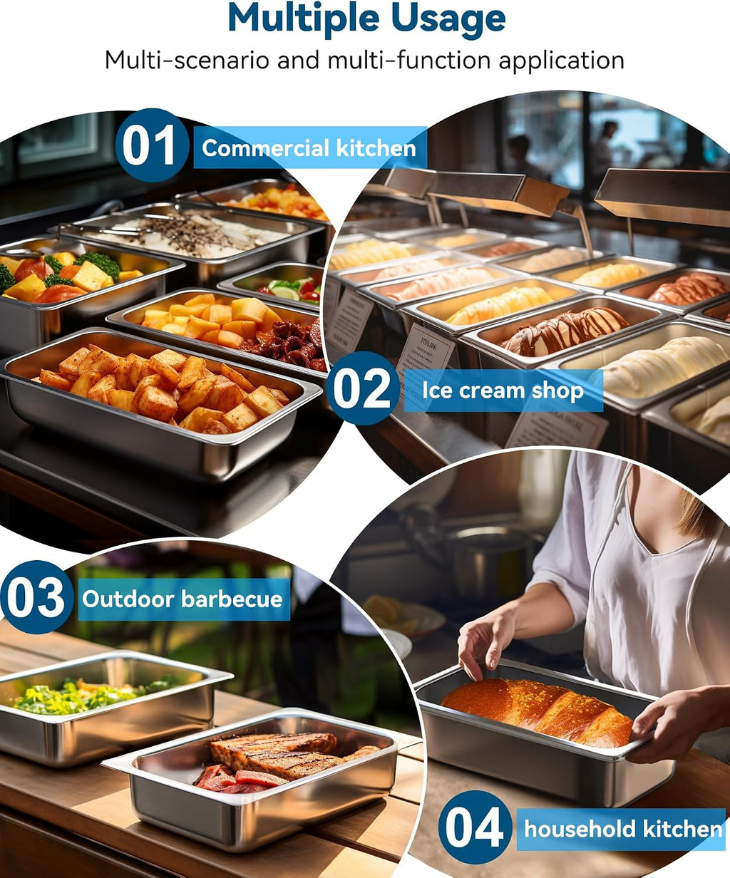 6 Pack Hotel Pans 1/3 Size 2.5" Deep Steam Table Pan