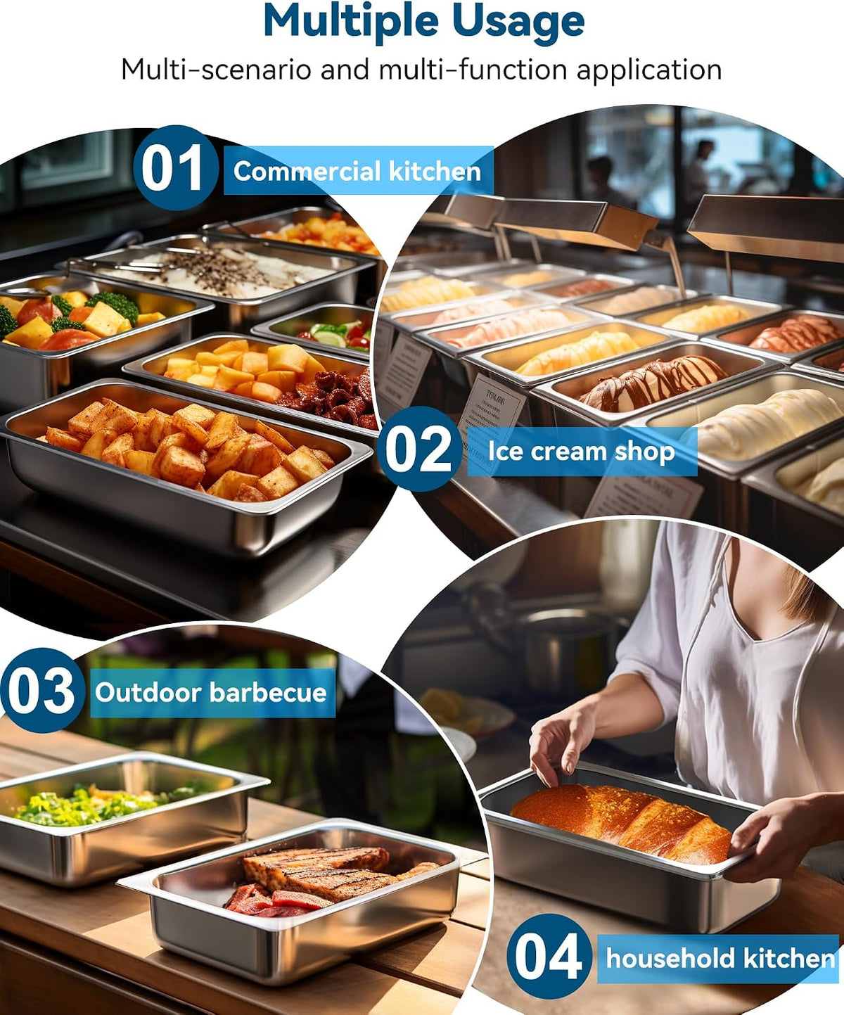 6 Pack Hotel Pans 1/3 Size 2.5" Deep Steam Table Pan