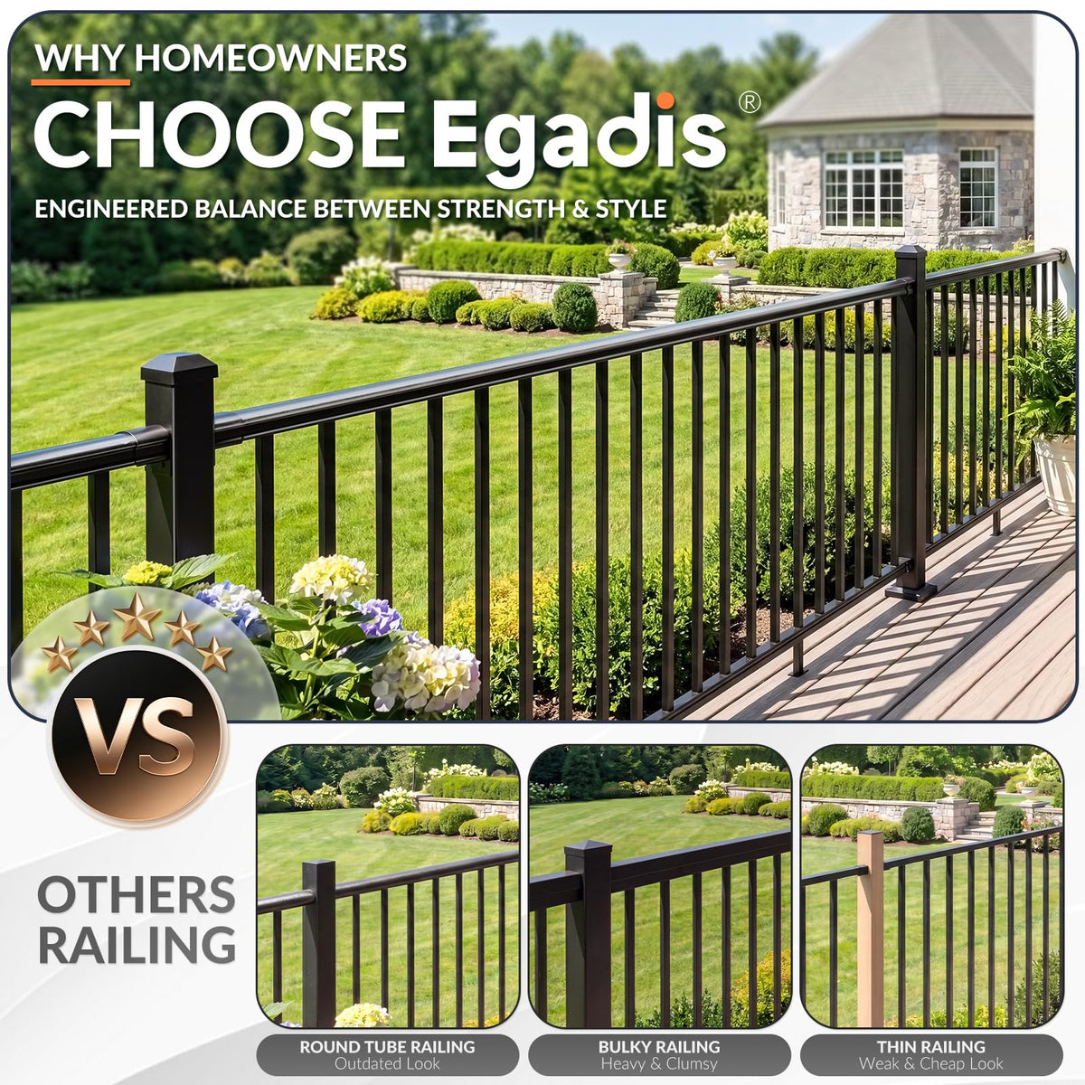 4 Pack 36 in x 6 ft Modular Aluminum Porch and Deck Railing Kit