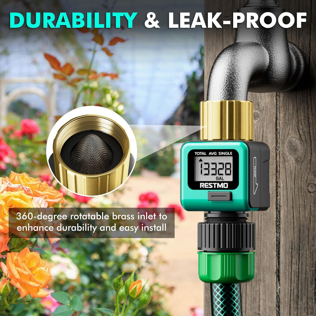 [2 Pack] RESTMO Heavy Duty Water Flow Meter with 4 Measure Modes