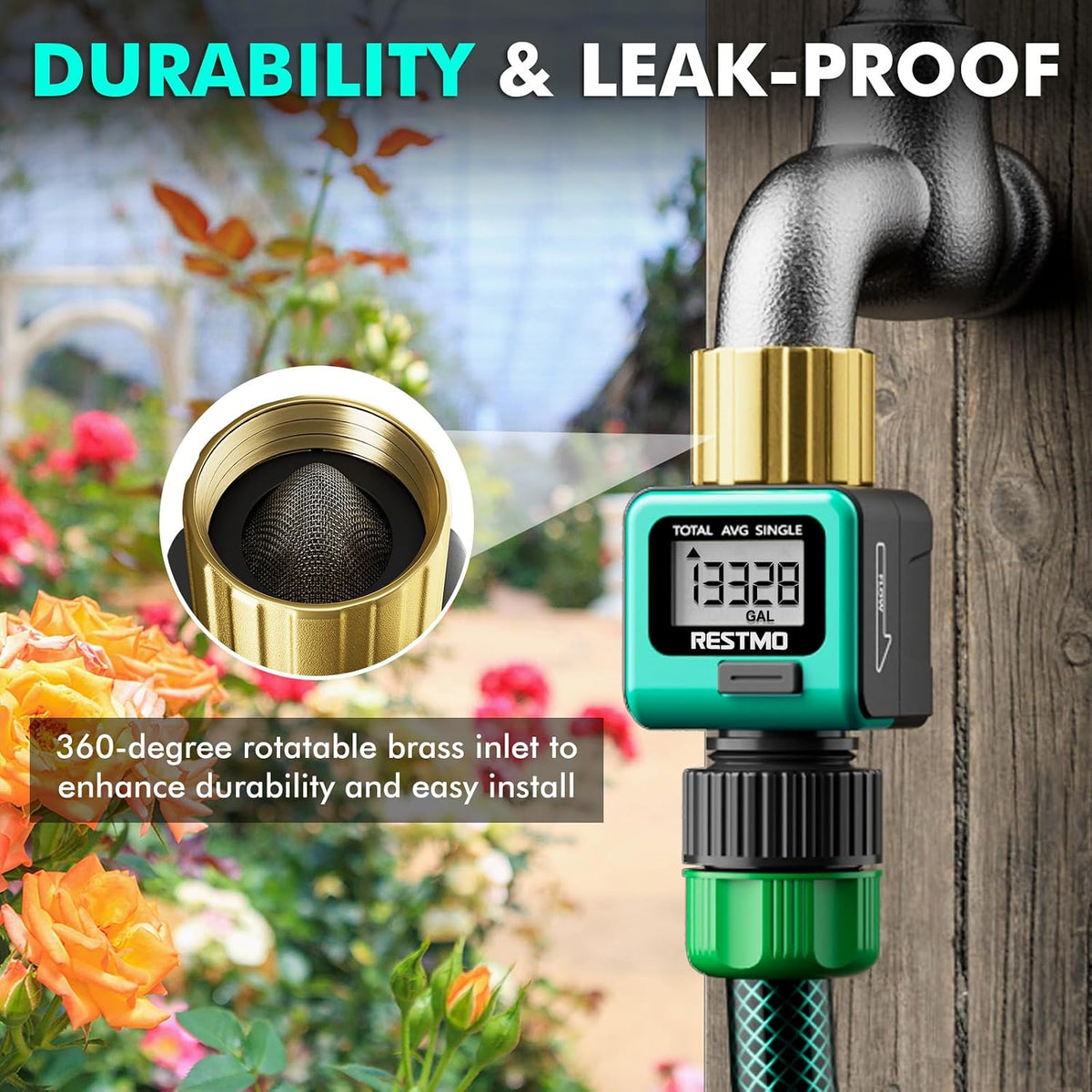 [2 Pack] RESTMO Heavy Duty Water Flow Meter with 4 Measure Modes