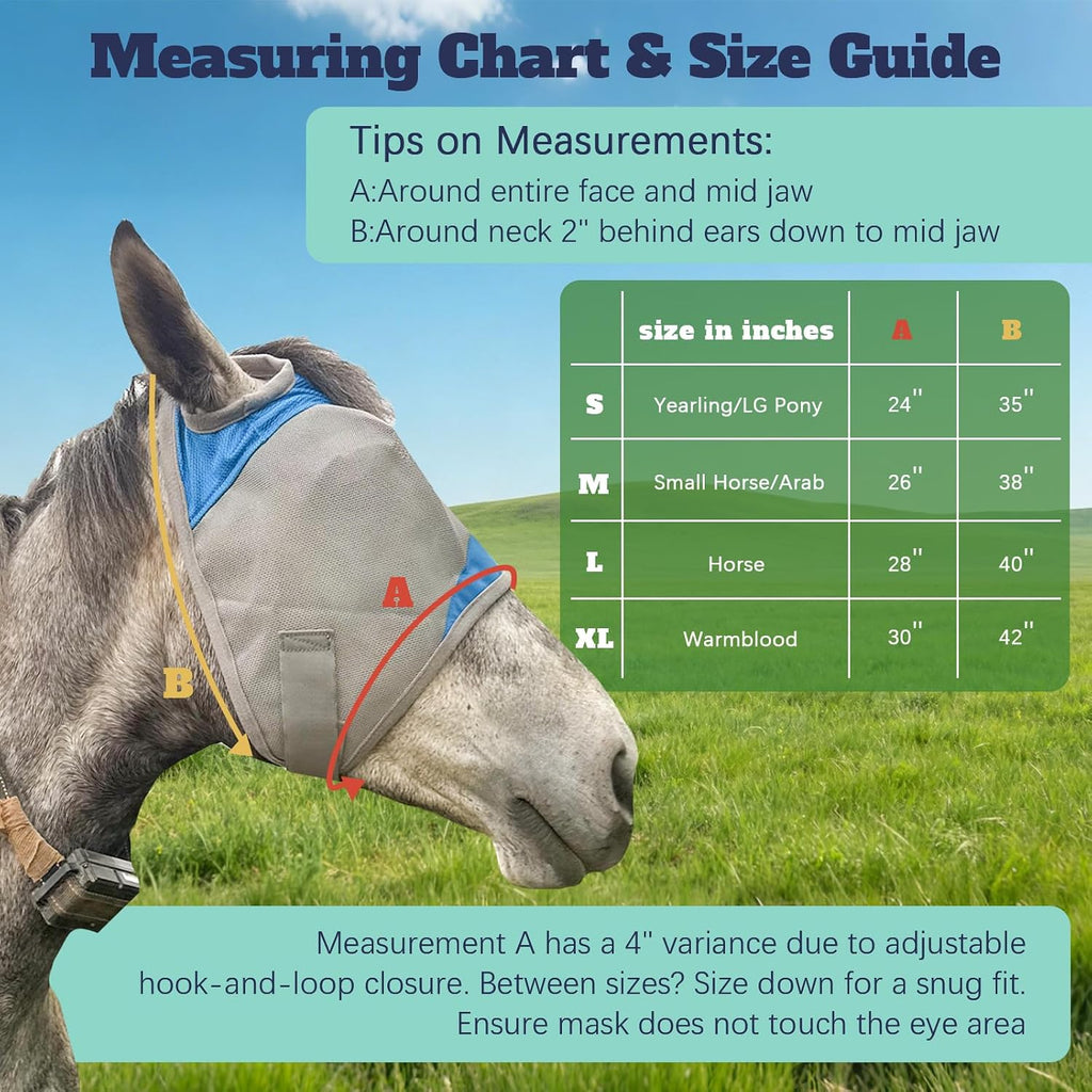 Horse Fly Mask Without Ears, Breathable Mesh UV Protection, Soft Fleece Trim, Adjustable Secure Fit, No Eye Rubbing