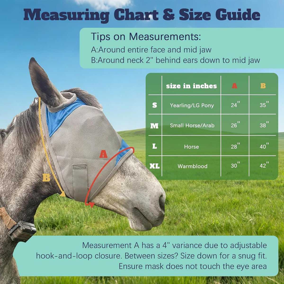 Horse Fly Mask Without Ears, Breathable Mesh UV Protection, Soft Fleece Trim, Adjustable Secure Fit, No Eye Rubbing