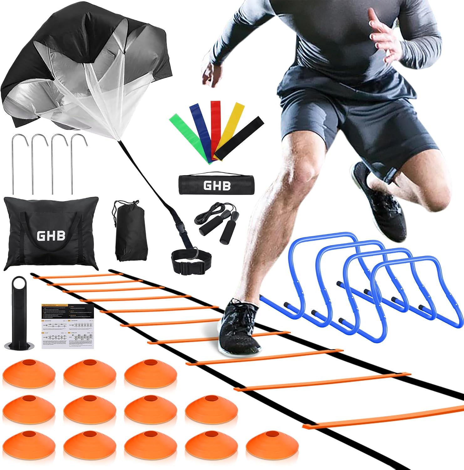Agility Ladder,Football Training Equipment Set,4 Agility Hurdles, 20 feet12 Rungs Speed Ladder,12 Disc