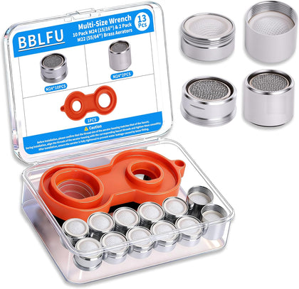 Kitchen Faucet Aerator Replacement, Anti-Splash with Multi-Size Wrench, 10 Pack M24 (15/16") & 2 Pack M22 (55/64")