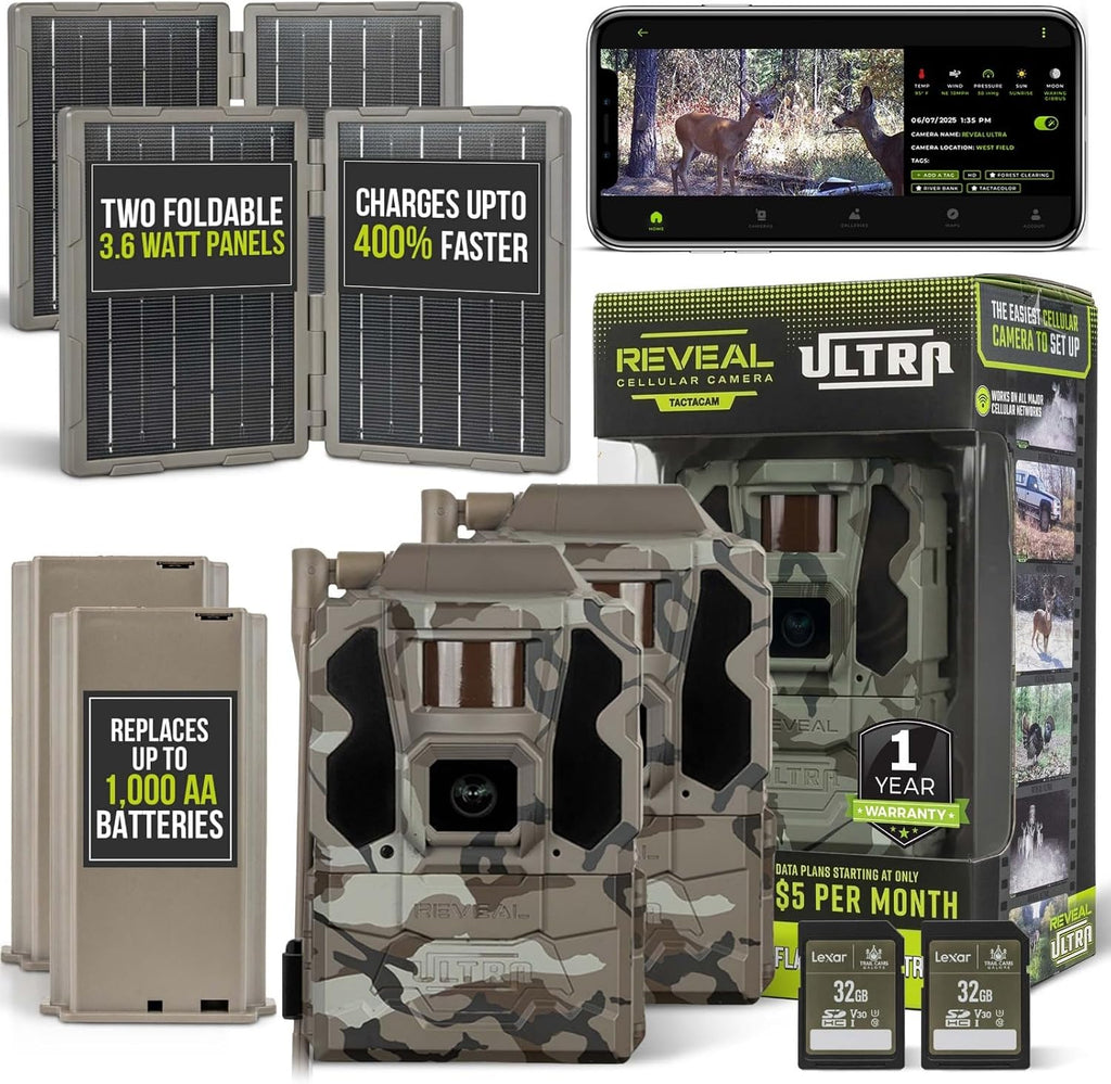 Reveal Ultra Cellular Trail Camera – 4K Photo, 1080P Video, Live Streaming, GPS, Low-Glow/No-Glow Flash, LTE –