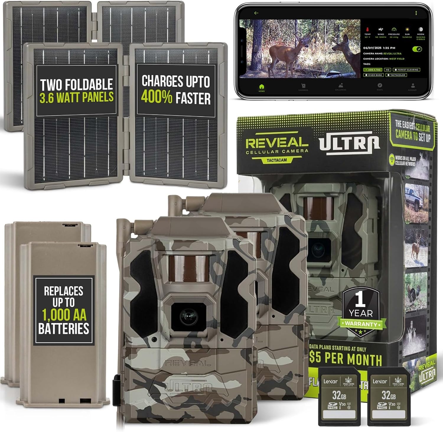 Reveal Ultra Cellular Trail Camera – 4K Photo, 1080P Video, Live Streaming, GPS, Low-Glow/No-Glow Flash, LTE –