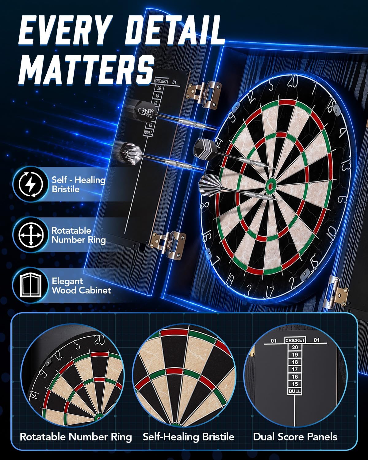 Sisal Dart Board Cabinet Sets, US250 Dartboard with Scoreboard for Adults | USA 250th Anniversary Patriotic Gift