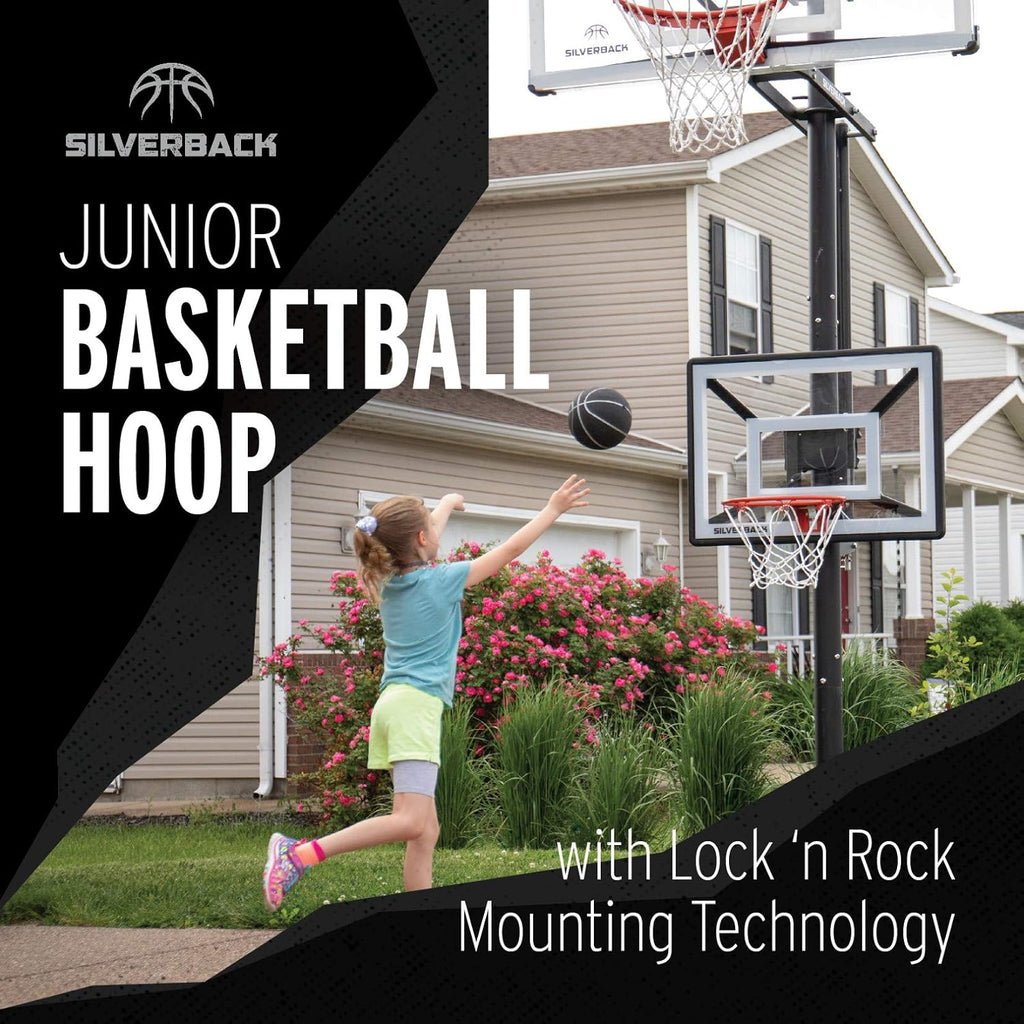Junior Youth 33" Basketball Hoop with Lock ‘n Rock Mounting Technology Mounts to Round and Vertical Poles, Black