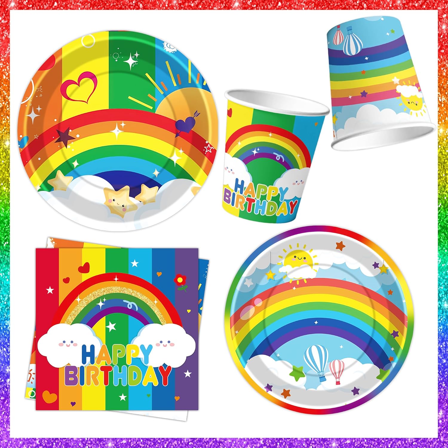 Rainbow Birthday Party Supplies Rainbow Theme Party Decorations for Boy, Include Tablecloth Banner Plate Napkin Cups