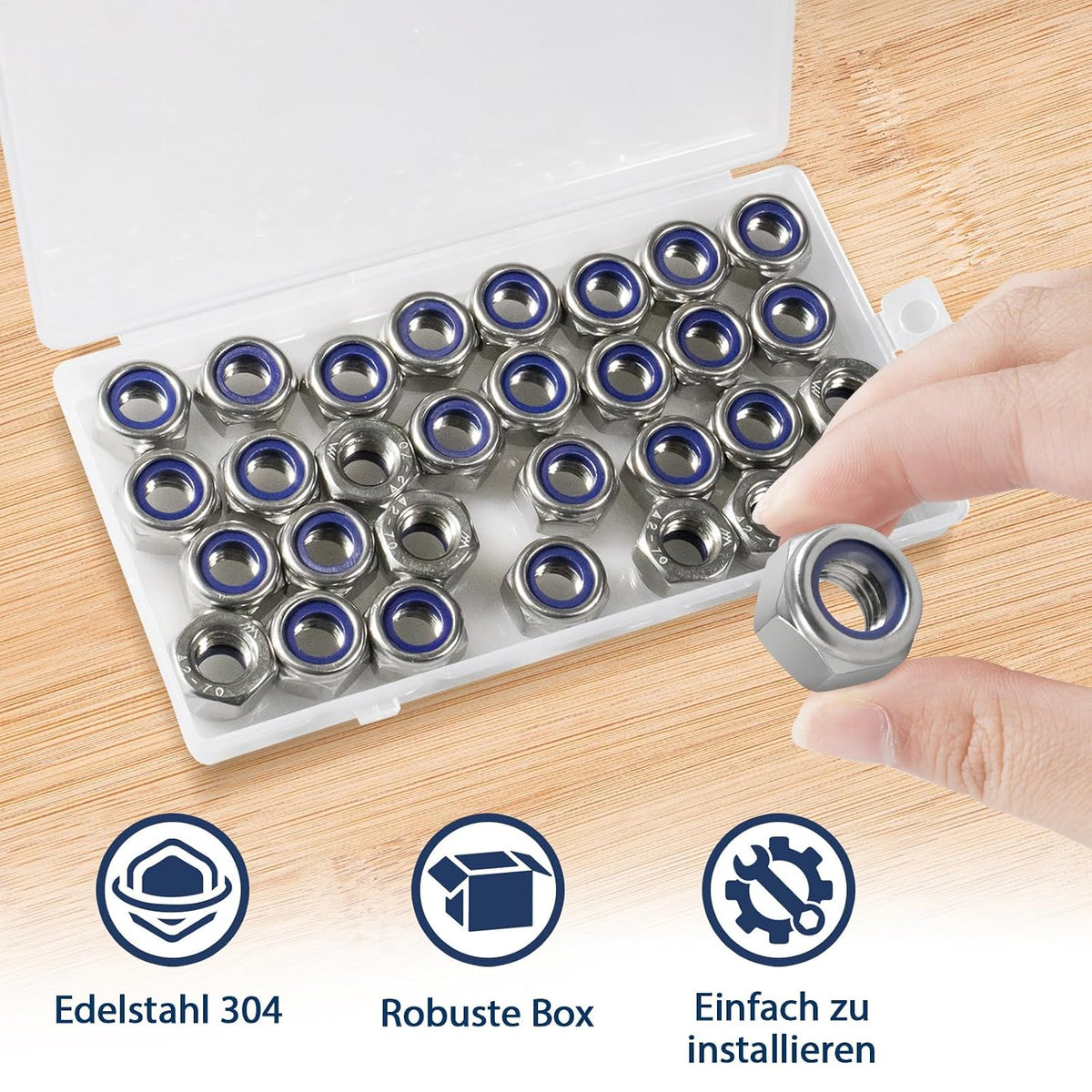 M10-1.5 Lock Nut, 30Pcs Stainless Steel Nylock Insert Locking Nut