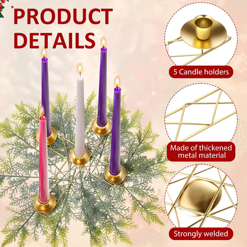 1 Pcs Christmas Advent Candle Wreath Ring Metal Candle Holder for Pillar Advent Rustic Candlesticks Holders for Xmas