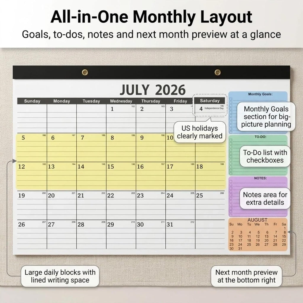 Versatile Desk Calendar 2026-2027 - 18 Month Wall & Desktop Planner (July 2026 - Dec 2027), 17" x 12" Large Monthly