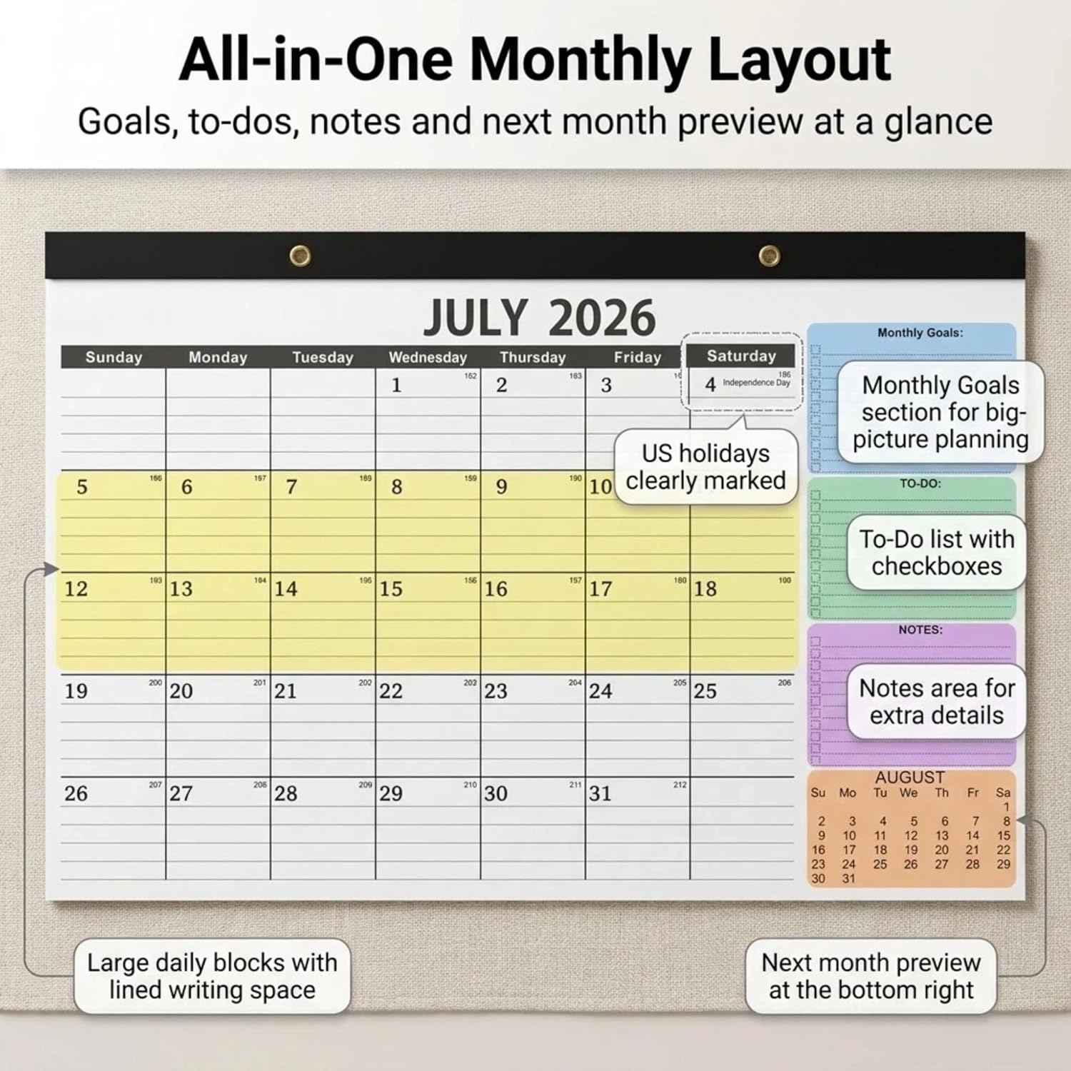 Versatile Desk Calendar 2026-2027 - 18 Month Wall & Desktop Planner (July 2026 - Dec 2027), 17" x 12" Large Monthly