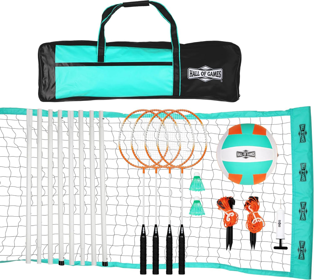 Outdoor Volleyball and Badminton Net with Carrying Bag Accessories Set and Adjustable Steel Poles Perfect for Parties