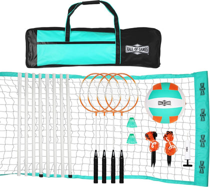 Outdoor Volleyball and Badminton Net with Carrying Bag Accessories Set and Adjustable Steel Poles Perfect for Parties