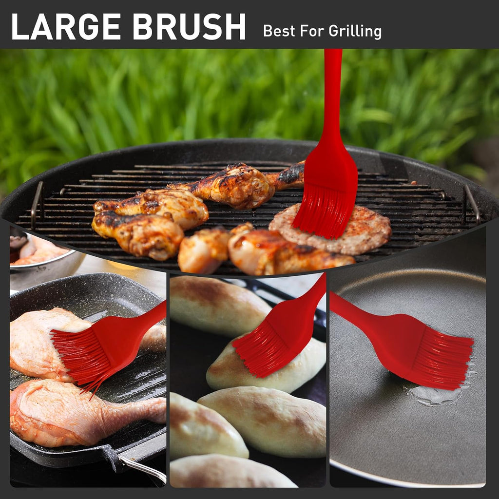 Silicone Basting Pastry Brush,2pcs 10+8 inch BBQ Sauce Brush,Red