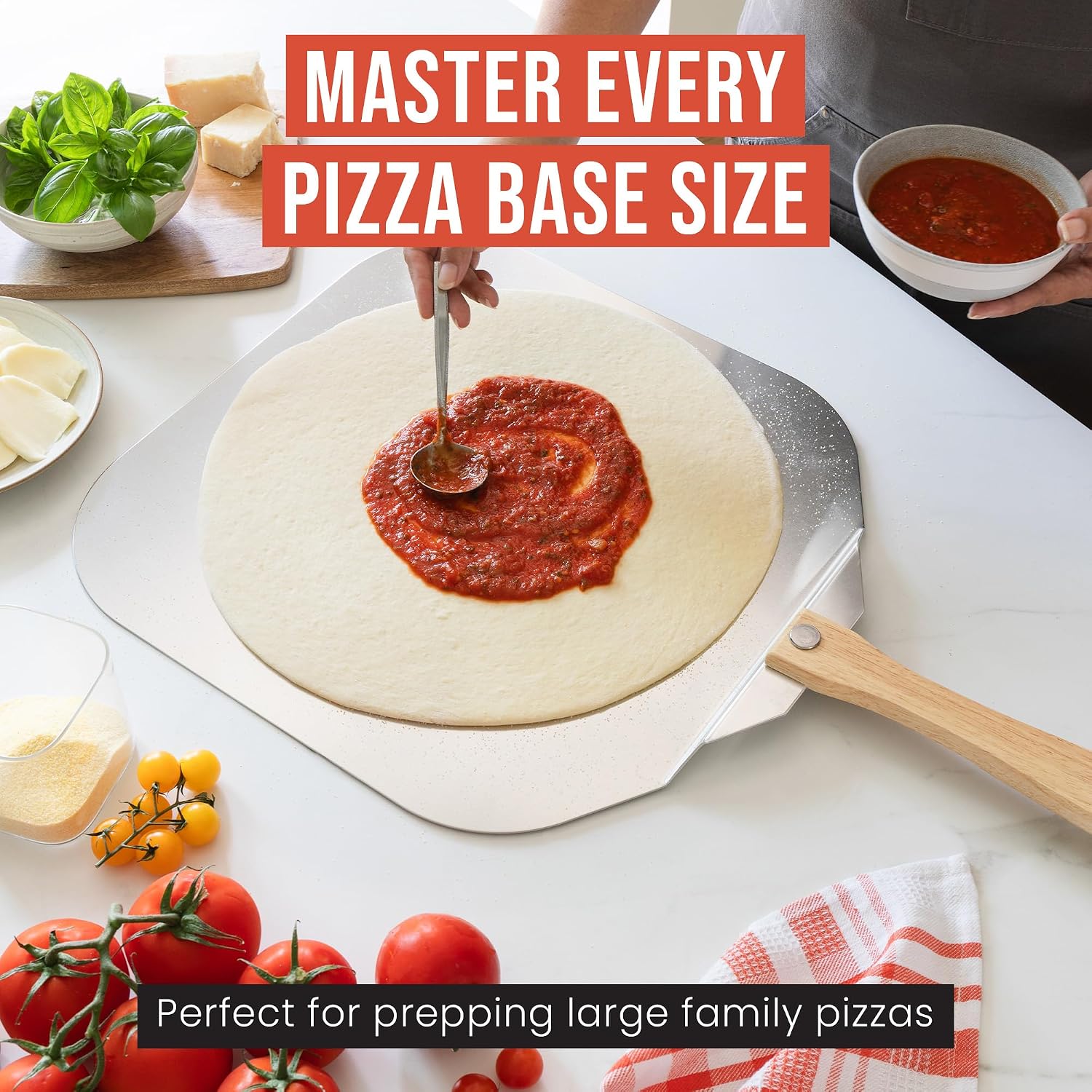 Aluminum Metal Pizza Peel 18 Inch, Foldable Wood Handle