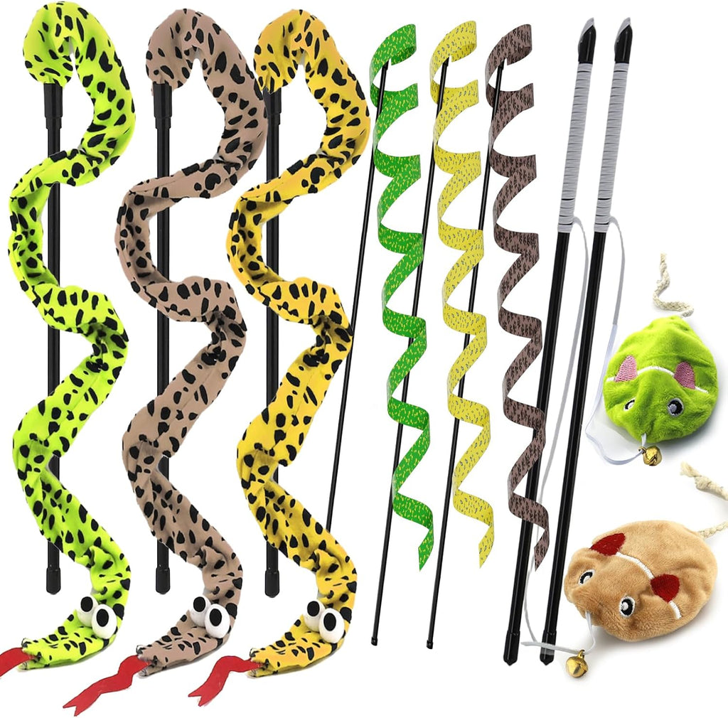 Interactive Cat Toy Wand with Catnip Mouse, Cat Teaser Wand Rainbow String for Bored Indoor Adult Cats and Kittens (8
