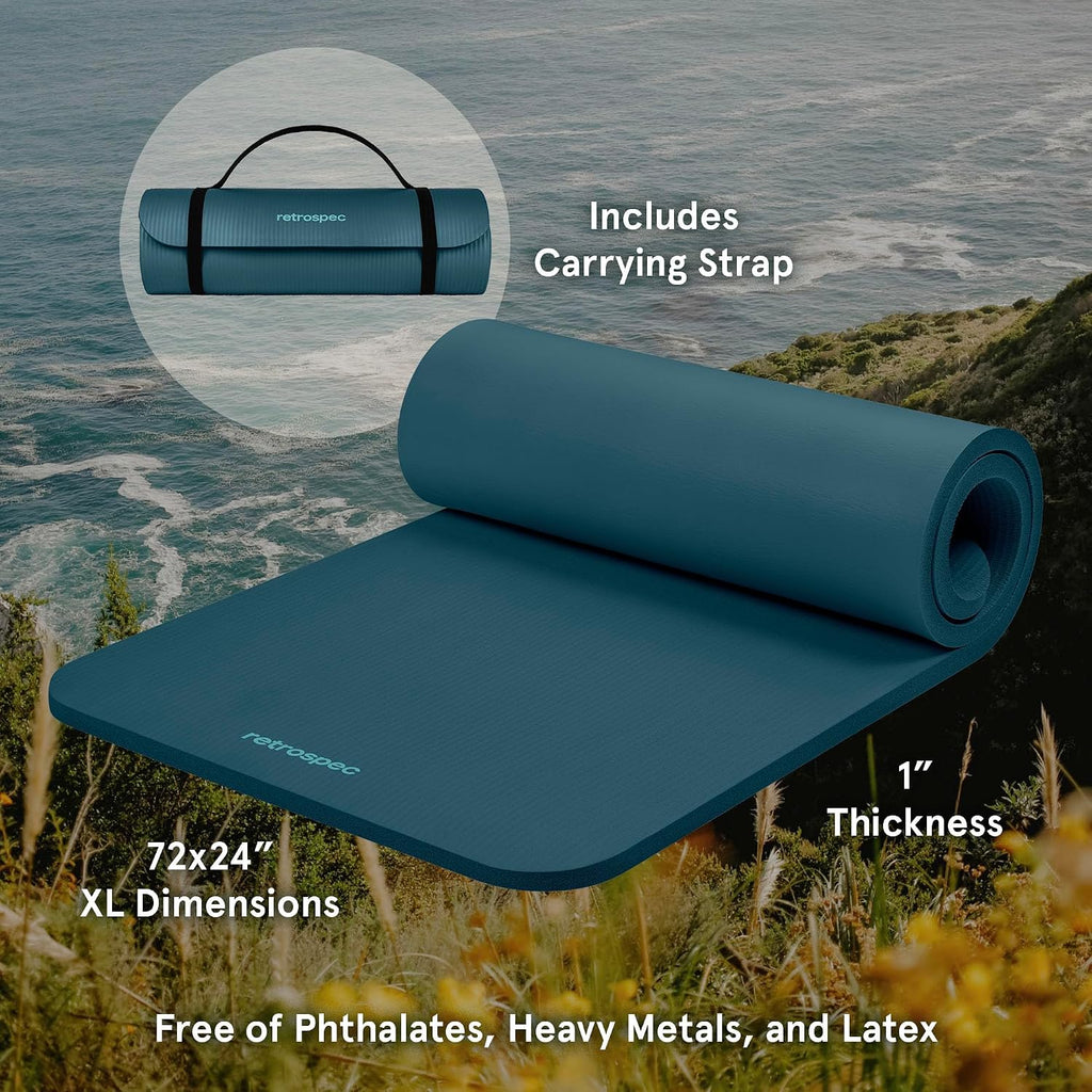 Solana Yoga Mat 1" Thick w/Nylon Strap for Men & Women - Non Slip Exercise Mat for Home Yoga, Pilates, Stretching