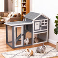 Wooden Rabbit Hutch, Indoor Outdoor Chicken Coop Bunny Cage with Waterproof Roof