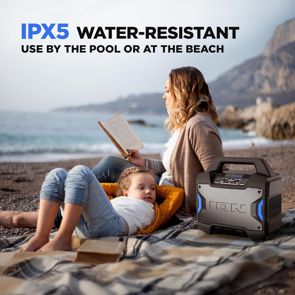 Tailgater Boom - Outdoor Portable Bluetooth Speaker with Mic in, FM Radio, USB Port, Battery, IPX5 Water-Resistant