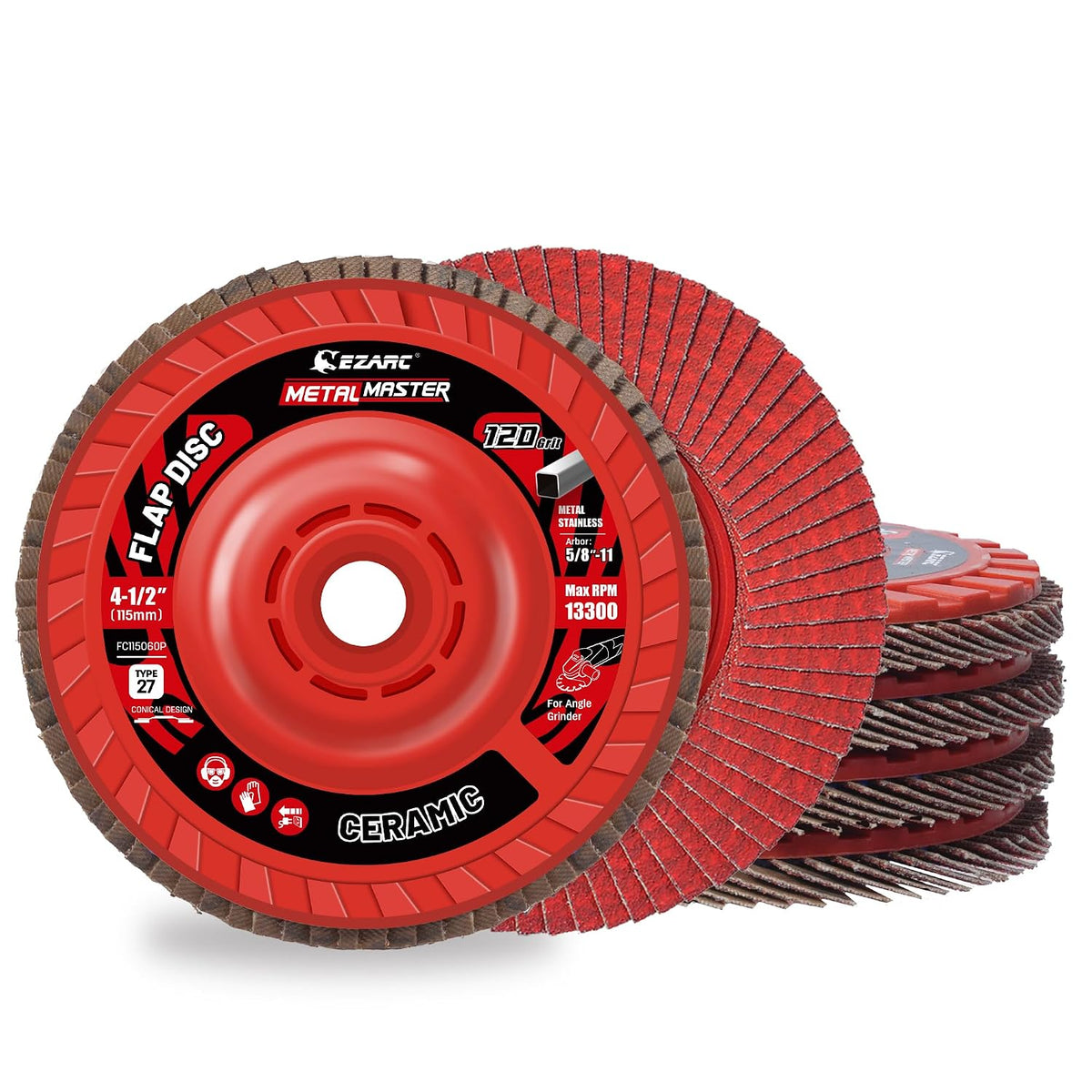 EZARC Ceramic Flap Discs 120 Grit, 4-1/2 x 7/8-Inch, Type 27, 5-Pack