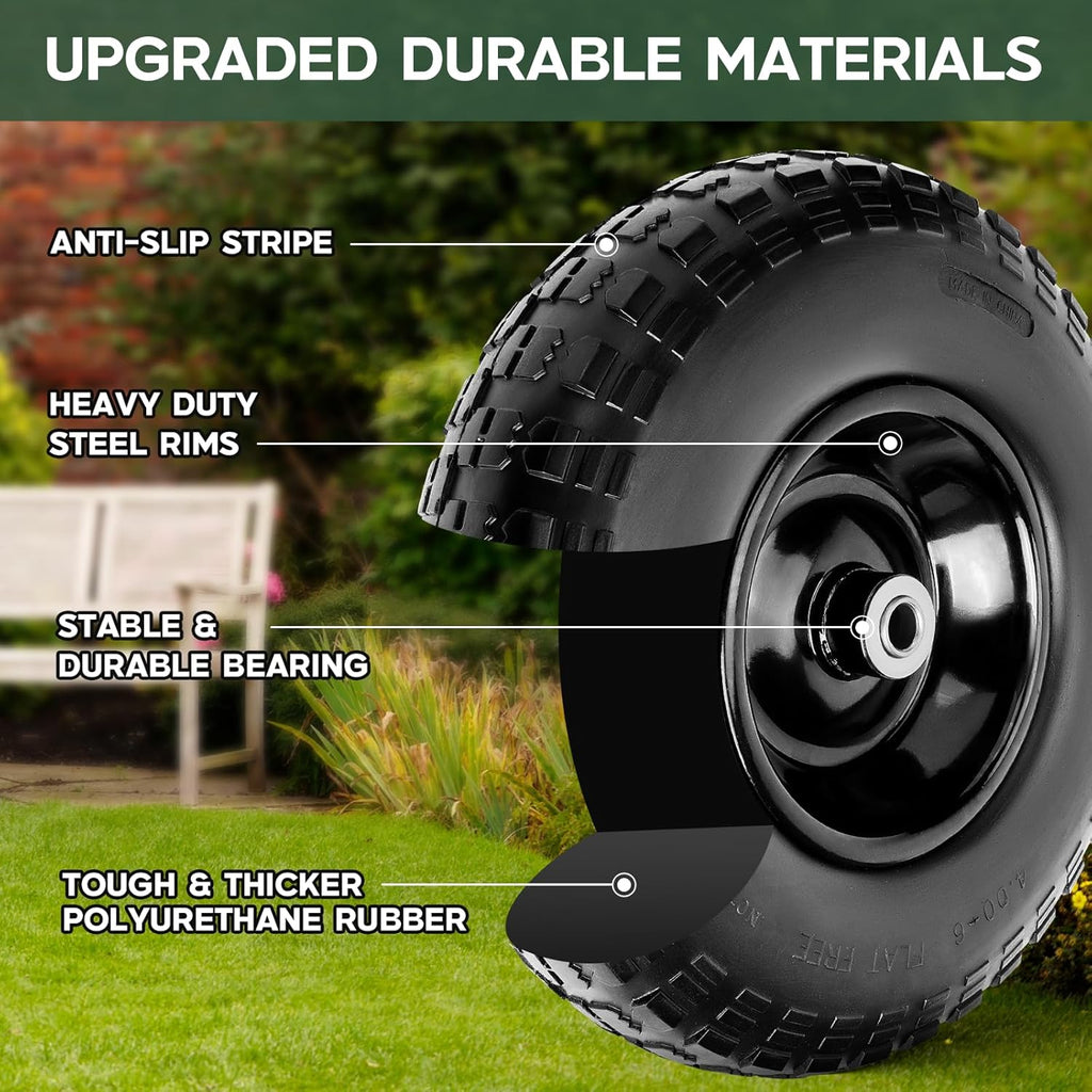 1 PC 13 Inch Rubber Solid Flat Free Replacement Tires and Wheels 4.00-6 with 5/8'' Axle Bore Hole, Air Less Wheel for