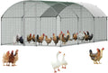 Large Metal Chicken Coop with Run, 19.6 x 9.8 x 6.5 ft Walkin Chicken Coop for Yard with Waterproof Cover, Dome Roof