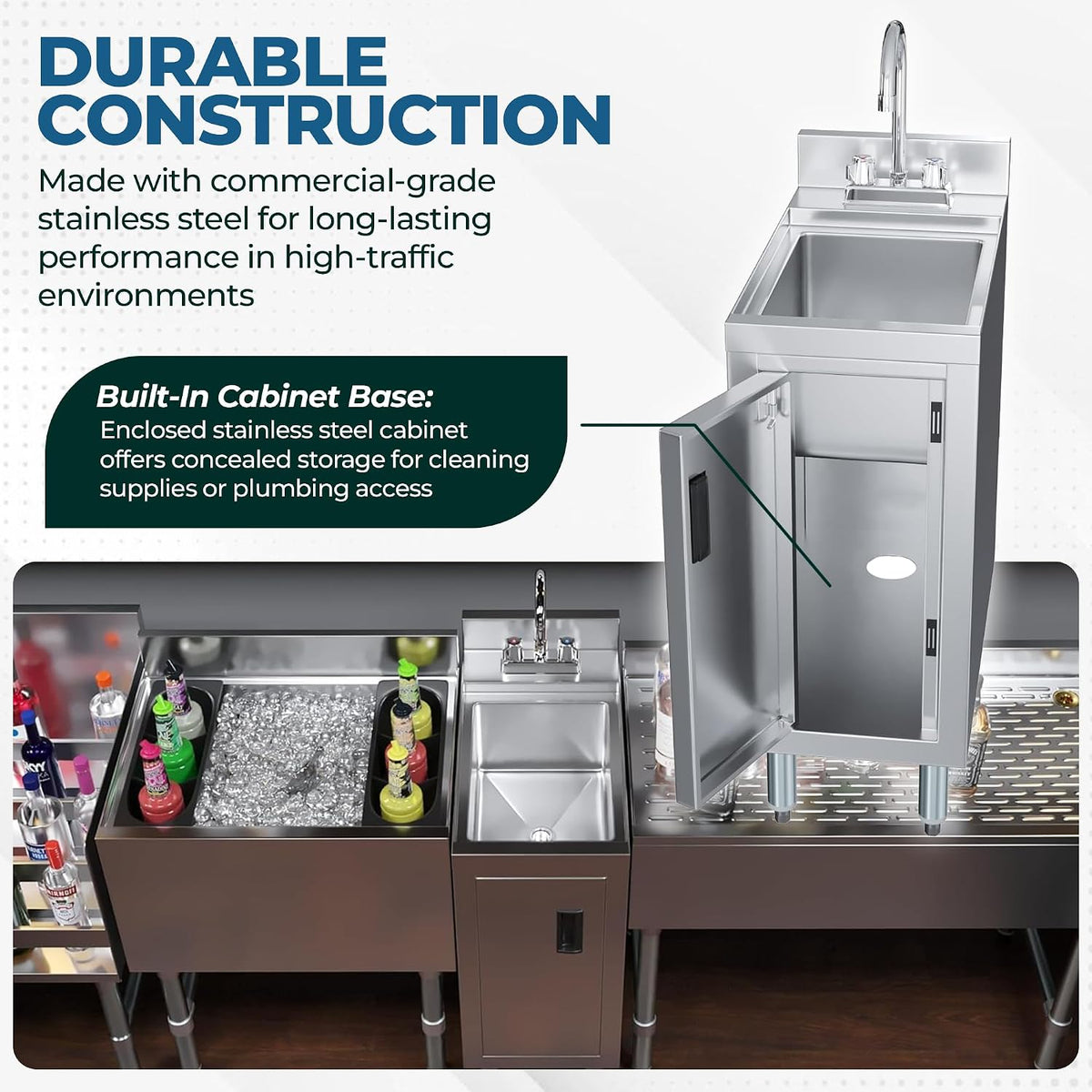 18" x 12" Stainless Steel Underbar Hand Sink Cabinet Base