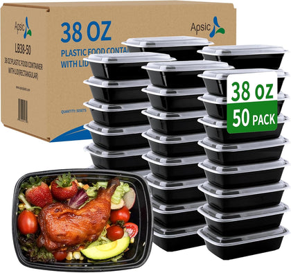 38oz Meal Prep Containers, 50 Pack Disposable Food Storage Boxes with Lids