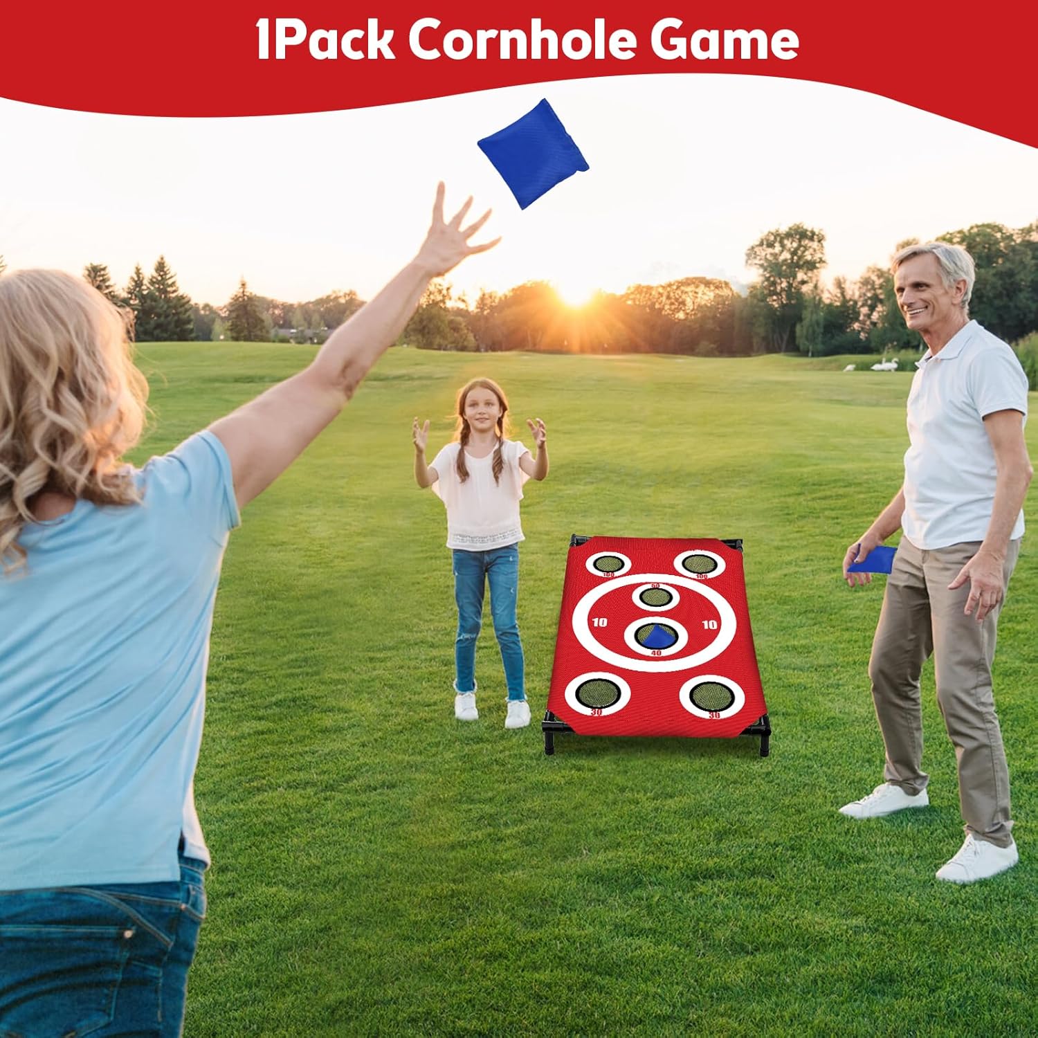Cornhole Board Set Corn Hole Games for Adults and Kids Beach Lawn | Cornhole Game with 8 Bean Bags,Carrying Case