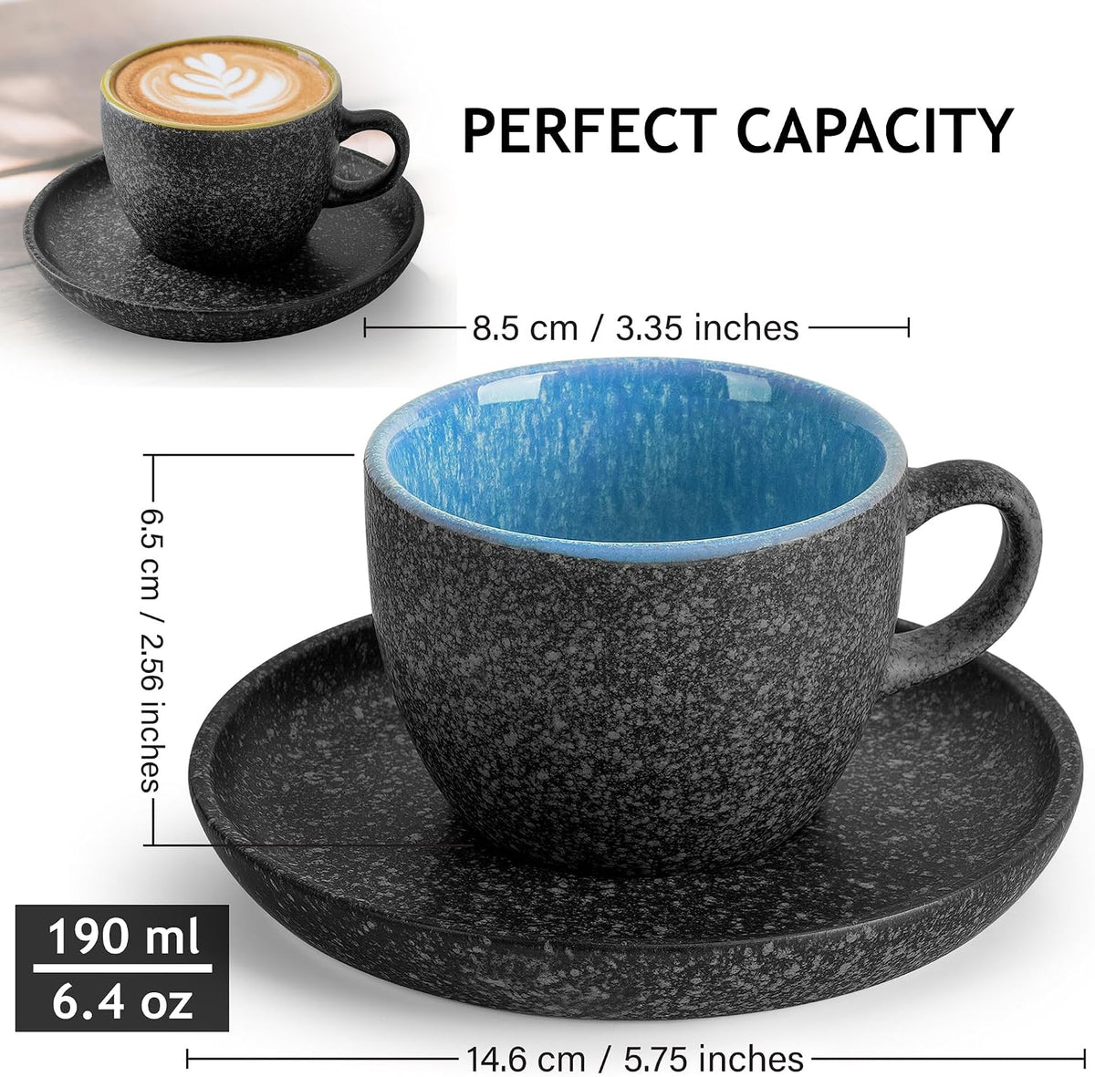 – Cappuccino Cup Set (6.4 oz), Ceramic Coffee Mugs - Las Palmitas
