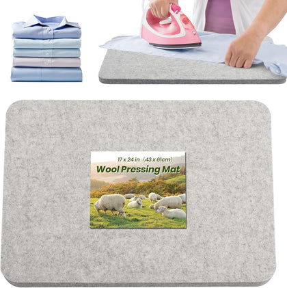 Wool Pressing Mat 17"x 24" Ironing Mat for Quilting(Light Gray) | 1/2" Thick Heat Reflective Wool Pad for Quilting