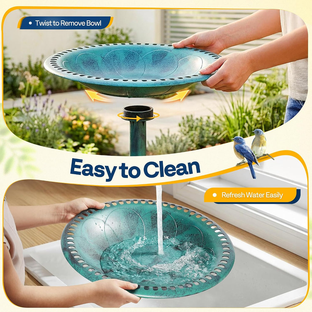 Bird Bath for Outside, Polyresin Pedestal Birdbath, Green