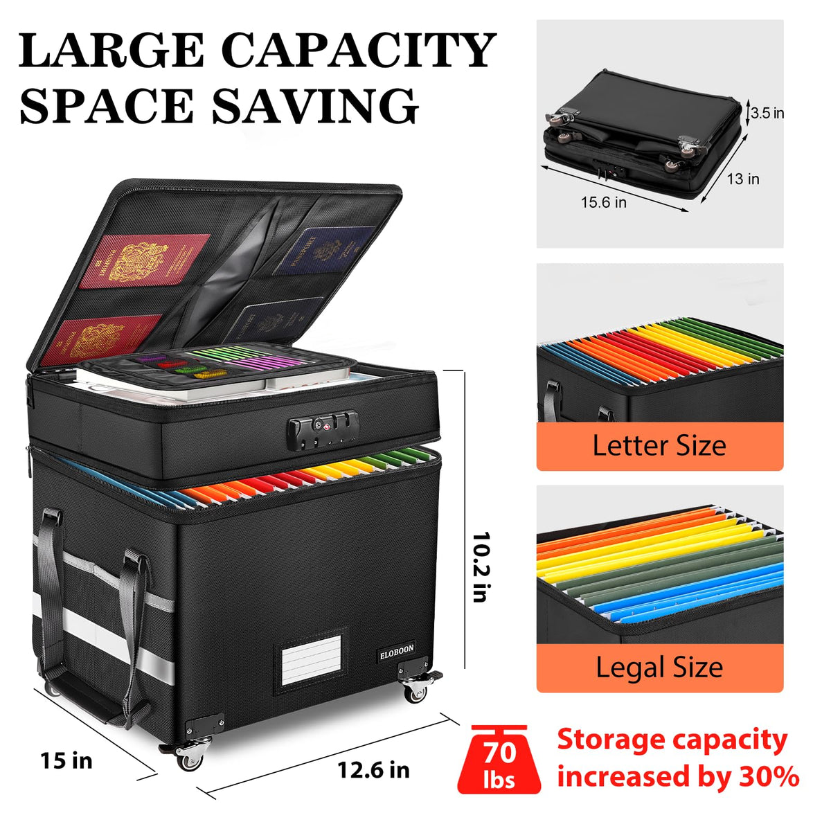 File Box with Lock, Fireproof Document Box with Wheels