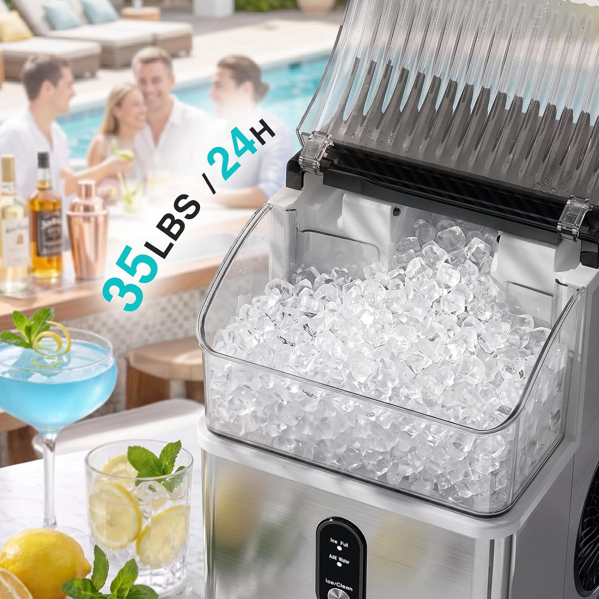 Nugget Ice Maker Countertop, 35 lbs/Day, Stainless Steel
