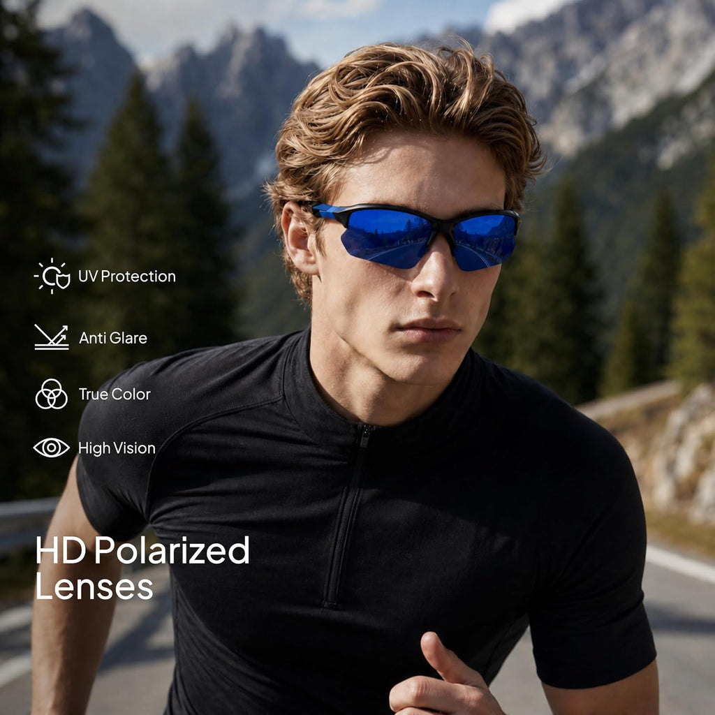 3 Pack Polarized Sports Sunglasses for Men, UV Protection Half Frame Sunglasses Comfortable for Running Cycling Driving