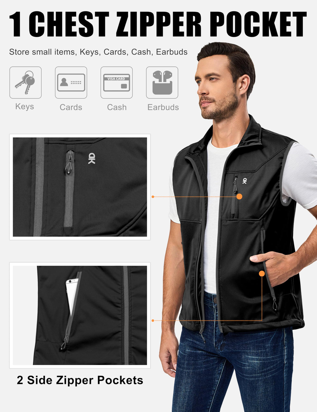 Men's Lightweight Golf Vest Outerwear Black XL