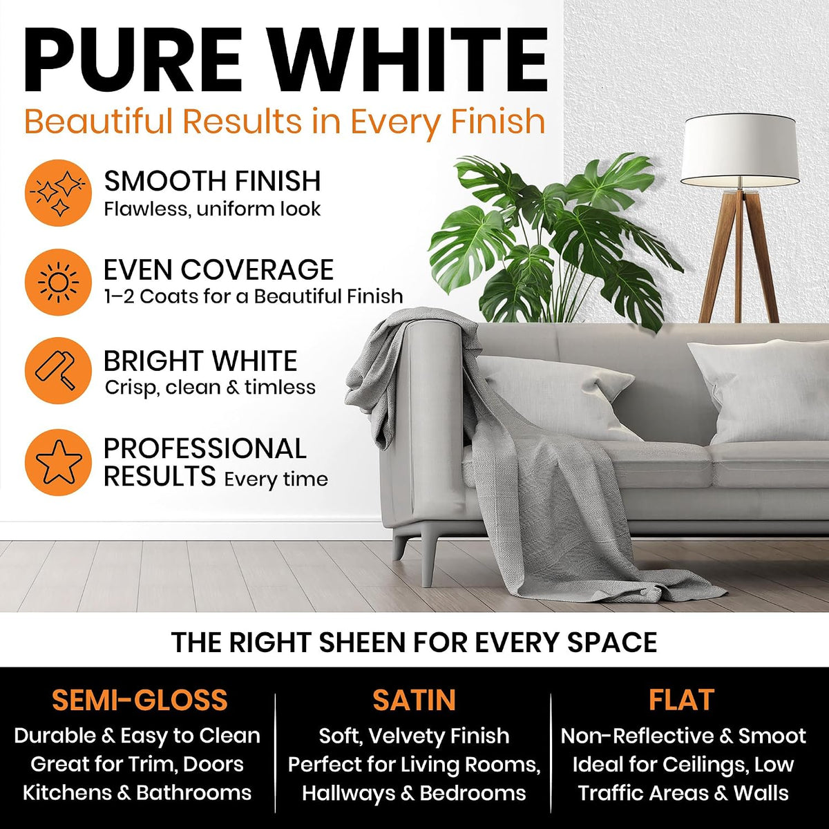 Acrylic Paint & Primer (2-in-1) - White Satin - Interior & Exterior Painting House - Walls, Ceilings, Doors, Trim