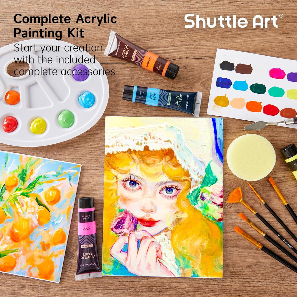 48 Pack Acrylic Paint Set, 30 Colors Acrylic Paint (36ml) with 10 Brushes 5 Canvas 1 Paint Knife 1 Palette 1 Art