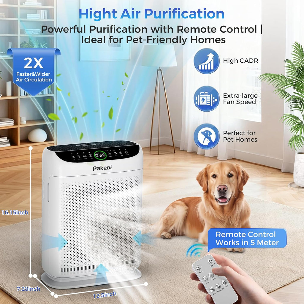 Air Purifiers for Home Large Room Up to 3000 Ft² With Double Air Intake,PAKEOI HEPA Air Purifier for Bedroom With