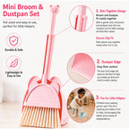 Mini Broom with Dustpan for Kids,Little Housekeeping Helper Set (Pink)
