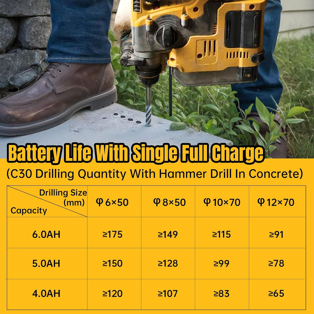 True Capacity Replacement Battery Compatible with Dewalt 20V Max Tool, Automotive Grade Lithium Ion Cells, V0 Highest Grade Fireproof Case, Longer Runtime - 6.0AH, 2 Pack