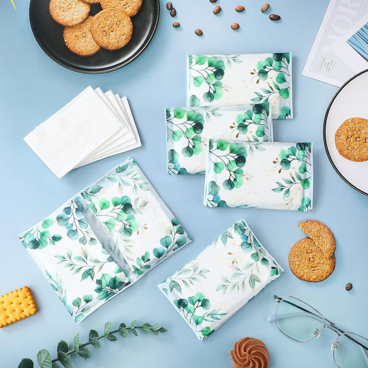 50 Pack Travel Tissue Packets Facial Paper Napkins, Eucalyptus Leaf