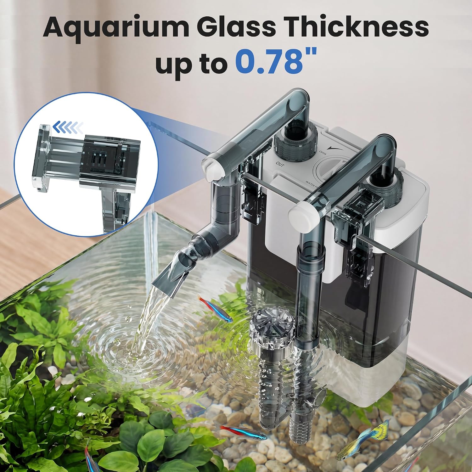 Hang on Back Aquarium Filter for Fish Tanks, Large (7w, 10–20 gal) | 132 GPH, Adjustable Flow Fish Tank Filter with