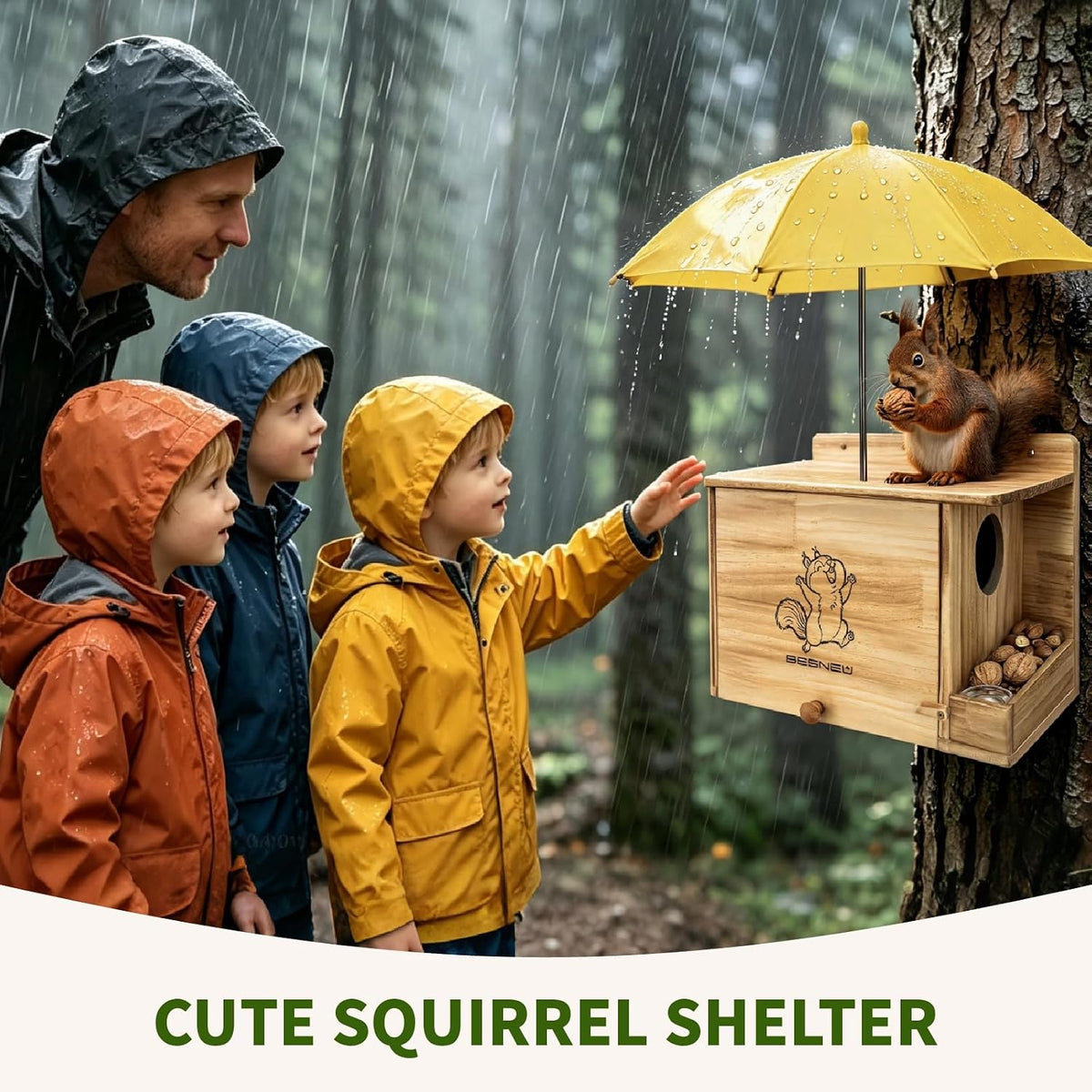 Durable Squirrel House with Feeder & Umbrella & Small Cup & Mat